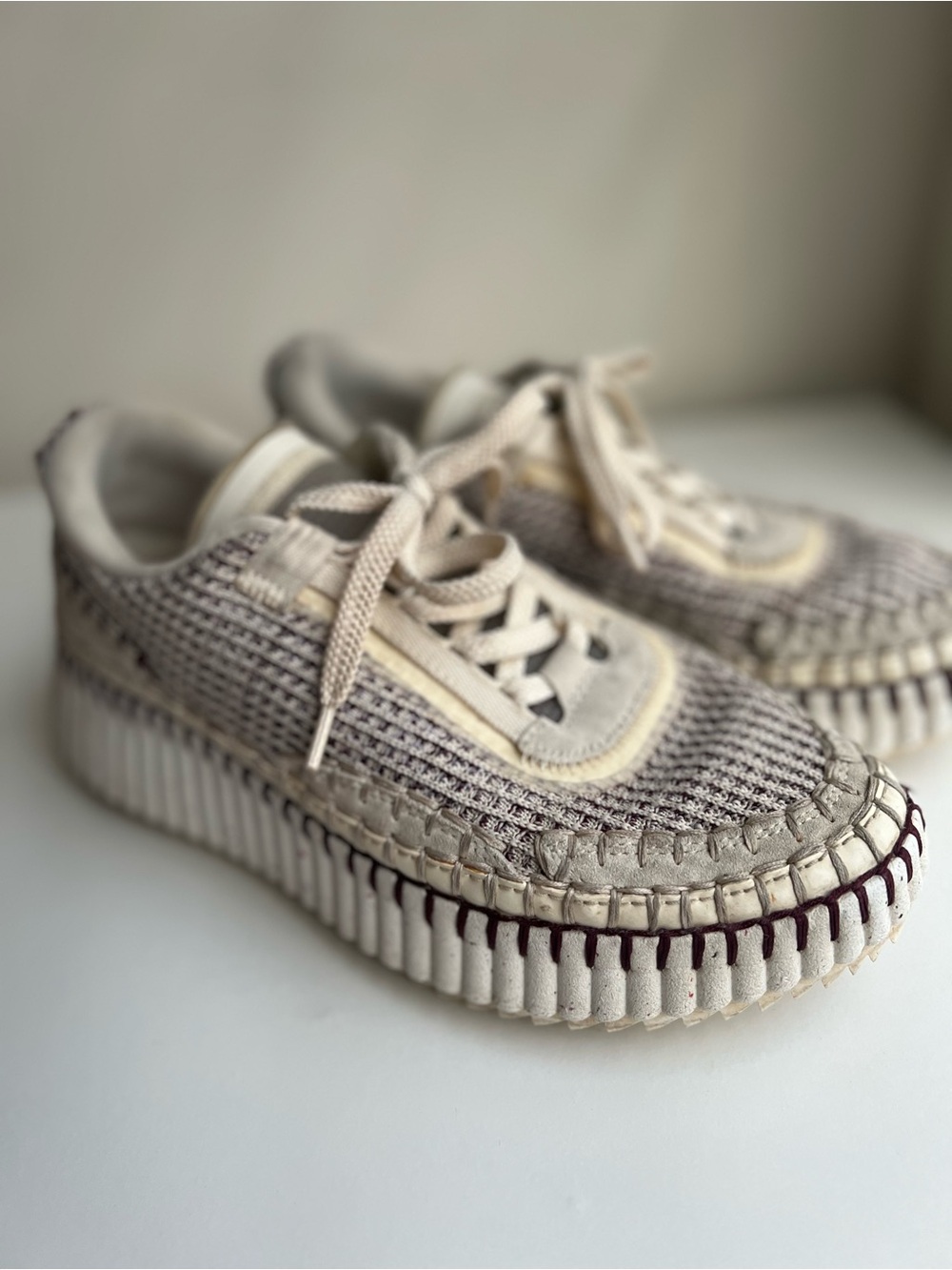Chloe Neutral Woven Platform Sneakers - Picture 2 of 8